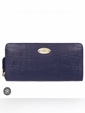 Coach Croc-Embossed Zip Around Sleek Wallet in Midnight Navy